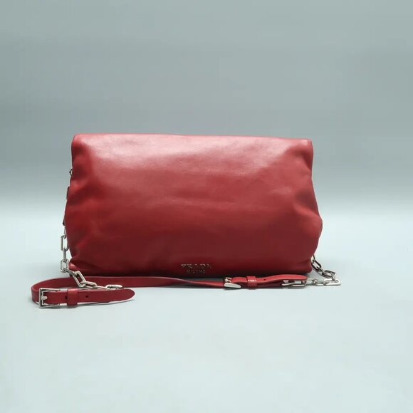PRADA Red Leather Shoulder Bag 597-012825 - Picture 2 of 12